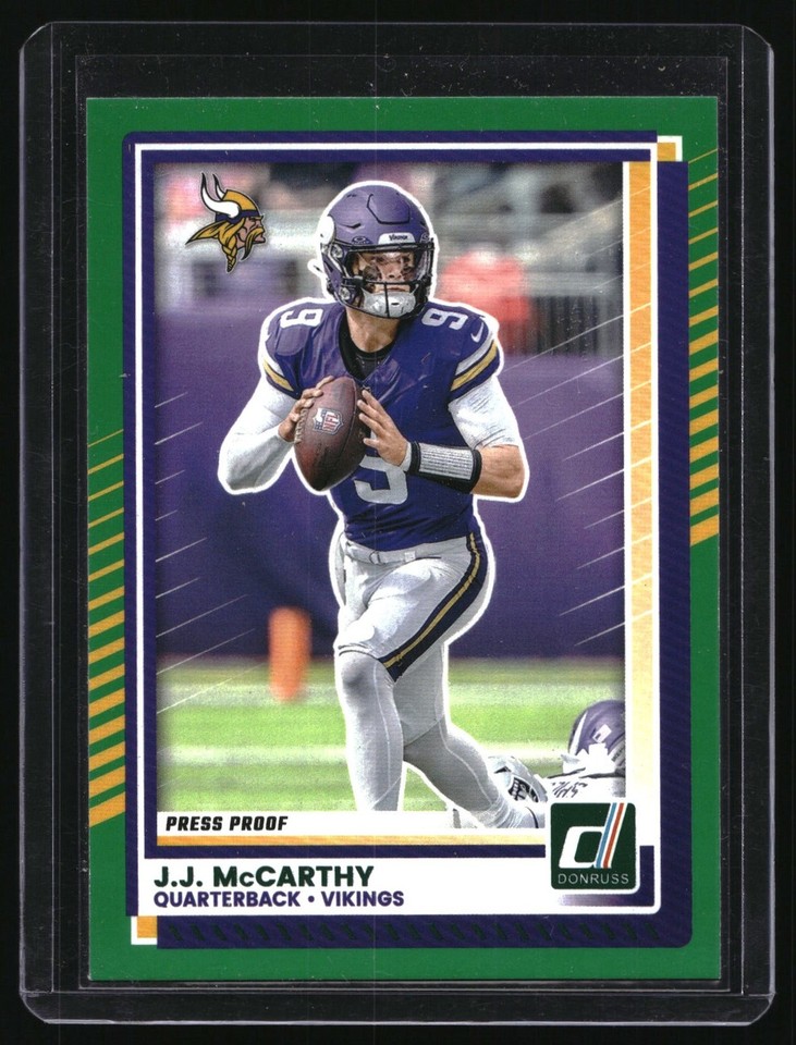 2025 Donruss #57 J.J. McCarthy Press Proof Green Minnesota Vikings