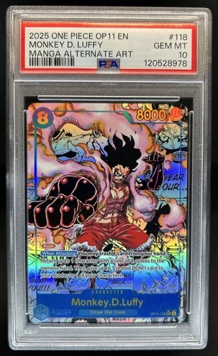 2025 One Piece Monkey.D.Luffy Secret Rare Alt Art Manga #OP11-118 PSA 10