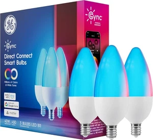 GE Cync Intelligent LED Ampoules B11 Candelabra changeant de couleur E12 3-Pack Alexa Matière