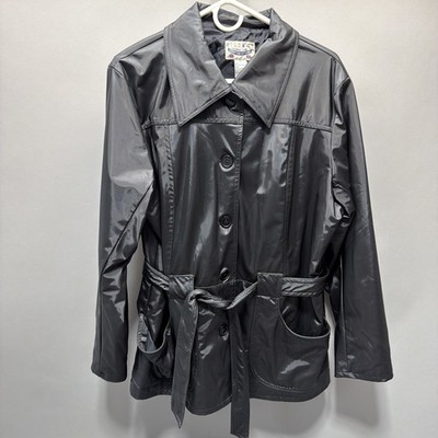 Highway Womens Trench Coat Faux Leather Full Zip Lined Black Size 1X