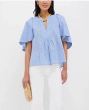 Tuckernuck POMANDER PLACE donna Chambray Finley manica FLUTTER TOP LINO M