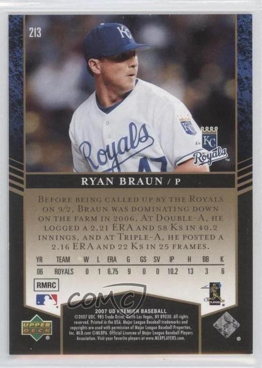 2007 Upper Deck Premier /199 Ryan Braun #213 Rookie RC - Image 2 of 2
