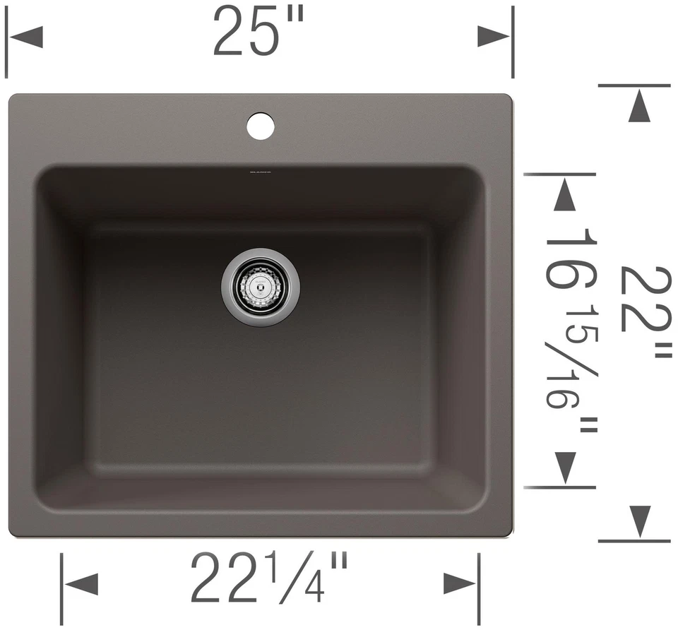 Blanco 401927 Liven 25" Lavabo individual de montaje dual SILGRANIT Laundry - Blanco Foto 3 de 4