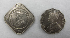 British India George V - 2 Coins - 1 Anna + 2 Annas, 1918, In Lovely Condition