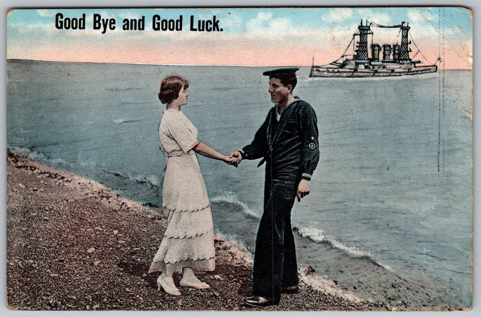 Antique Postcard Sailor Farewell Scene 1910s