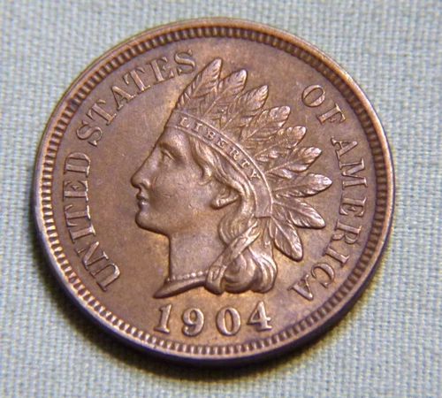 1904 Indian Head Penny Cent - AU Full Liberty Beauty With 4 Diamonds Lot 727
