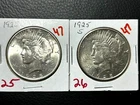 Lot of 2 1925-P and 1925 S BU Peace Dollars 90% Silver Dollars