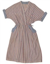 Vintage Womens A-Line Dress UK 12 Medium Blue Striped DD07