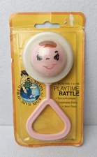 Vtg 1980 Baby World Playtime Rattle New Old Stock NOS Painted Face Plastic USA