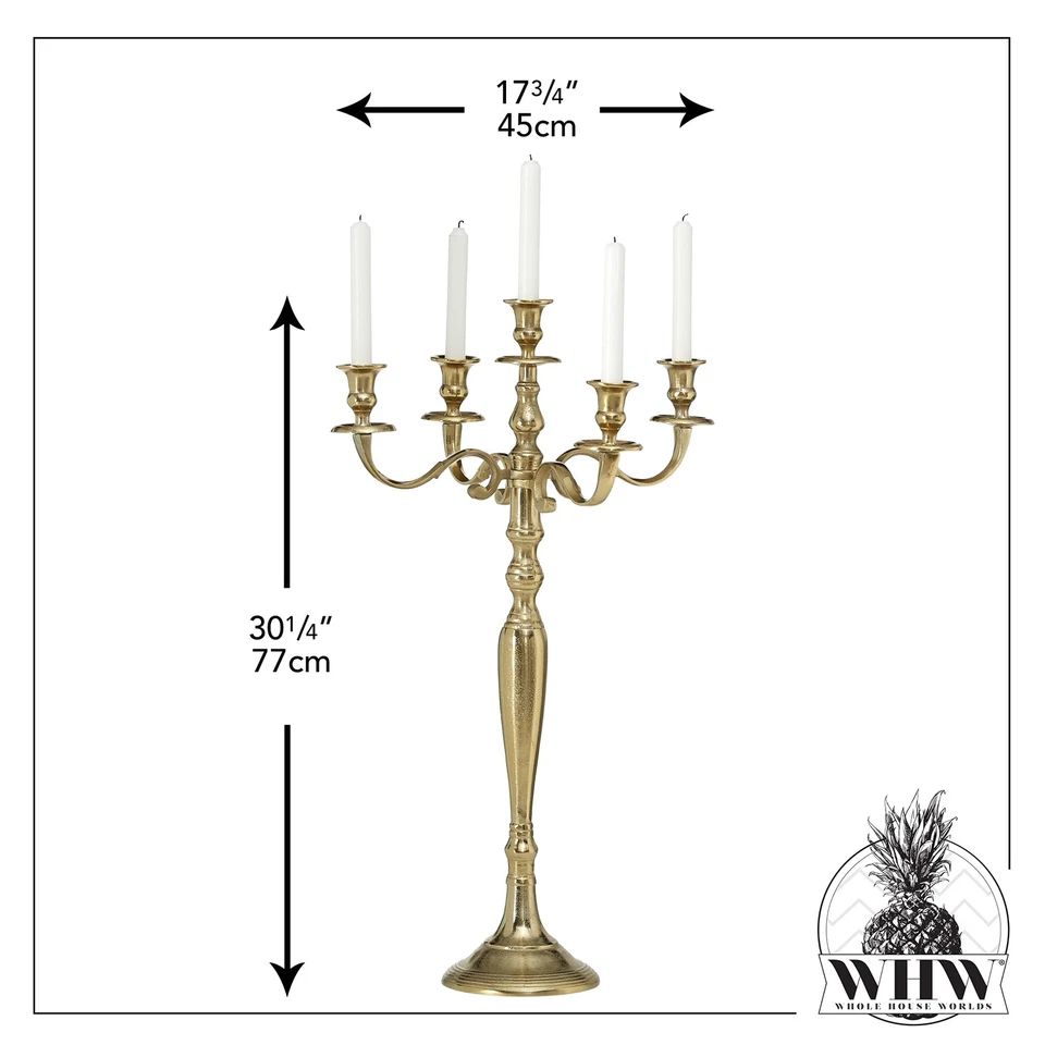 Candelabro Hamptons Five Taper metal dourado, glamour tradicional, feito à mão, ... - Imagem 3 de 4