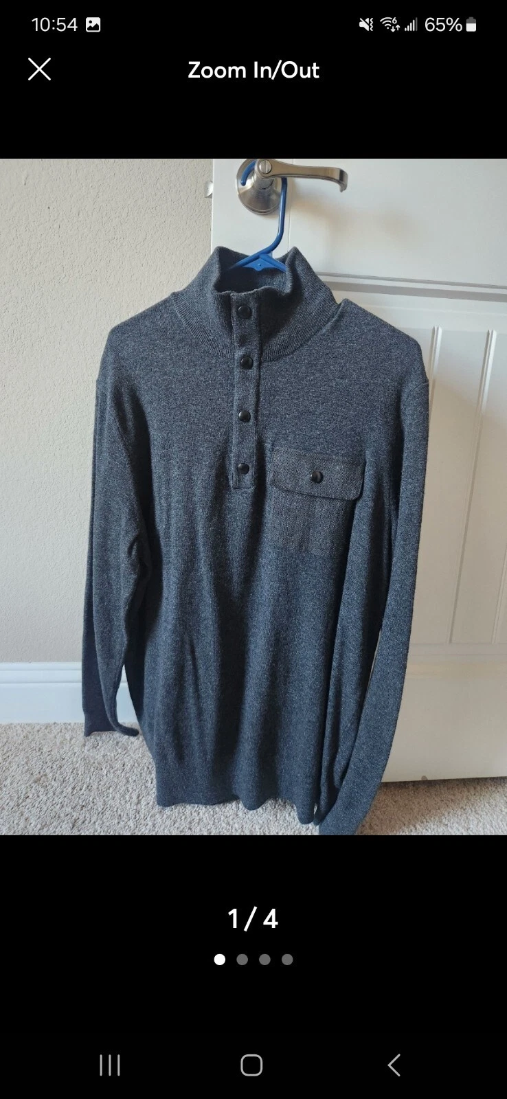 Banana Republic Mens Charcoal Grey Sweater XL Italian Merino Wool 1/4 Snap