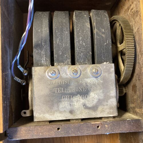 Early Swedish American Antique Cathedral Top Oak Wall Phone See Pics - Picture 7 of 21