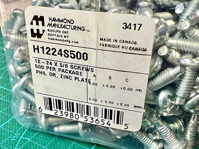 Hammond #12-24 x 5/8'' Rack Mount Screws w/ Pilot Point, PH, Steel, Jar of 500