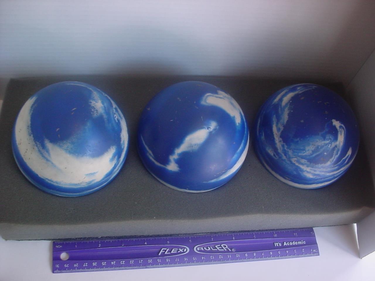 (3) Vintage blue swirl rubber duckpin bowling balls EPCO Paramount 3lbs