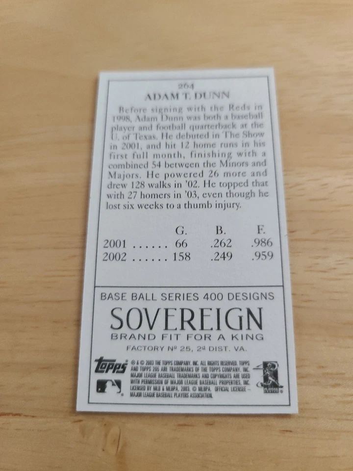 2003 Topps 205 Sovereign Green #264 Adam Dunn $$$ - Image 2 of 2