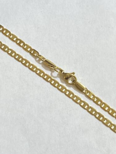 14K Gold Plated Flat Mariner/Marina 3MM Necklace Men Women Never Tarnish/18” /au - Picture 1 of 2