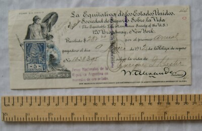 1912 Argentina receipt with revenue, Equitable Life Assurance Society
