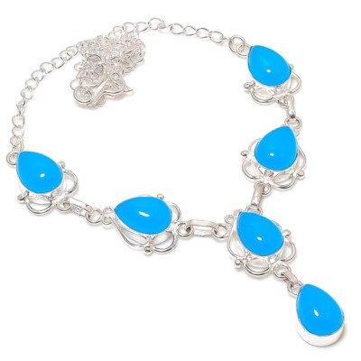 Collier En Argent 925 Avec Turquoise - Longueur 18 Pouces, Fait Main En Inde - Réglable, Style Chaîne Curb