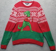 33 Degrees Sweater Mens Medium Multi Knit Velociraptor Long Sleeve Crew Neck