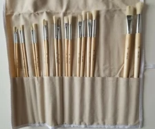 Paint Brush set bristle artist Handles Natural Canvas Case Unused Michaels NEW 