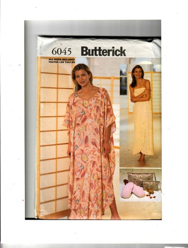 Butterick6045 Sewing Pattern Woman's Caftan, Wrap, Slippers, Bags Uncut FF