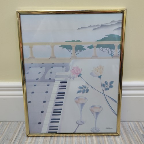 Tudor Mironesco Brille auf Klavier Air Brush Art 70er Veranda signiert Druckrahmen - Bild 12 von 15