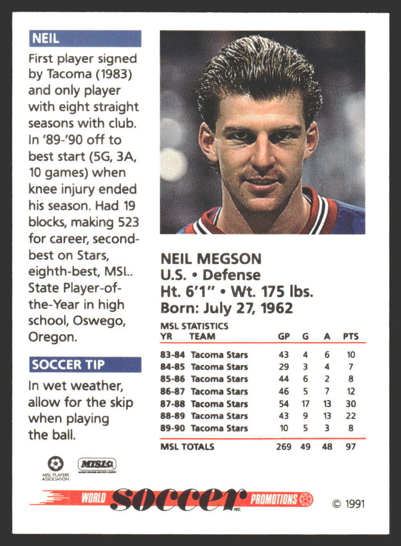 GRUPO TAYSON round 2 サルサ/メレンゲ　ボクシング Neil Megson #088 1991 Soccer Shots MSL Tacoma Stars | eBay