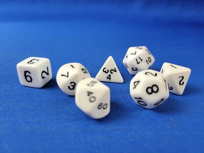 7 Piece Polyhedral White Dice Set - Dungeons and Dragons AD&D