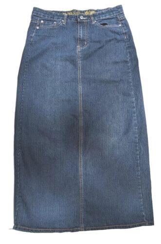 No Fuze Denim Jean Maxi Skirt with Rhinestone Accents Size 9/10 - Afbeelding 1 van 12
