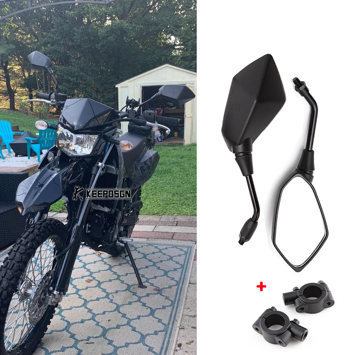 Pair Black Side Mirrors + 7/8