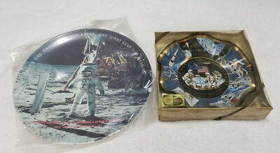 (2) 1969 Apollo 11 Collectible Plates Collins/Armstrong/Aldrin Jr. 