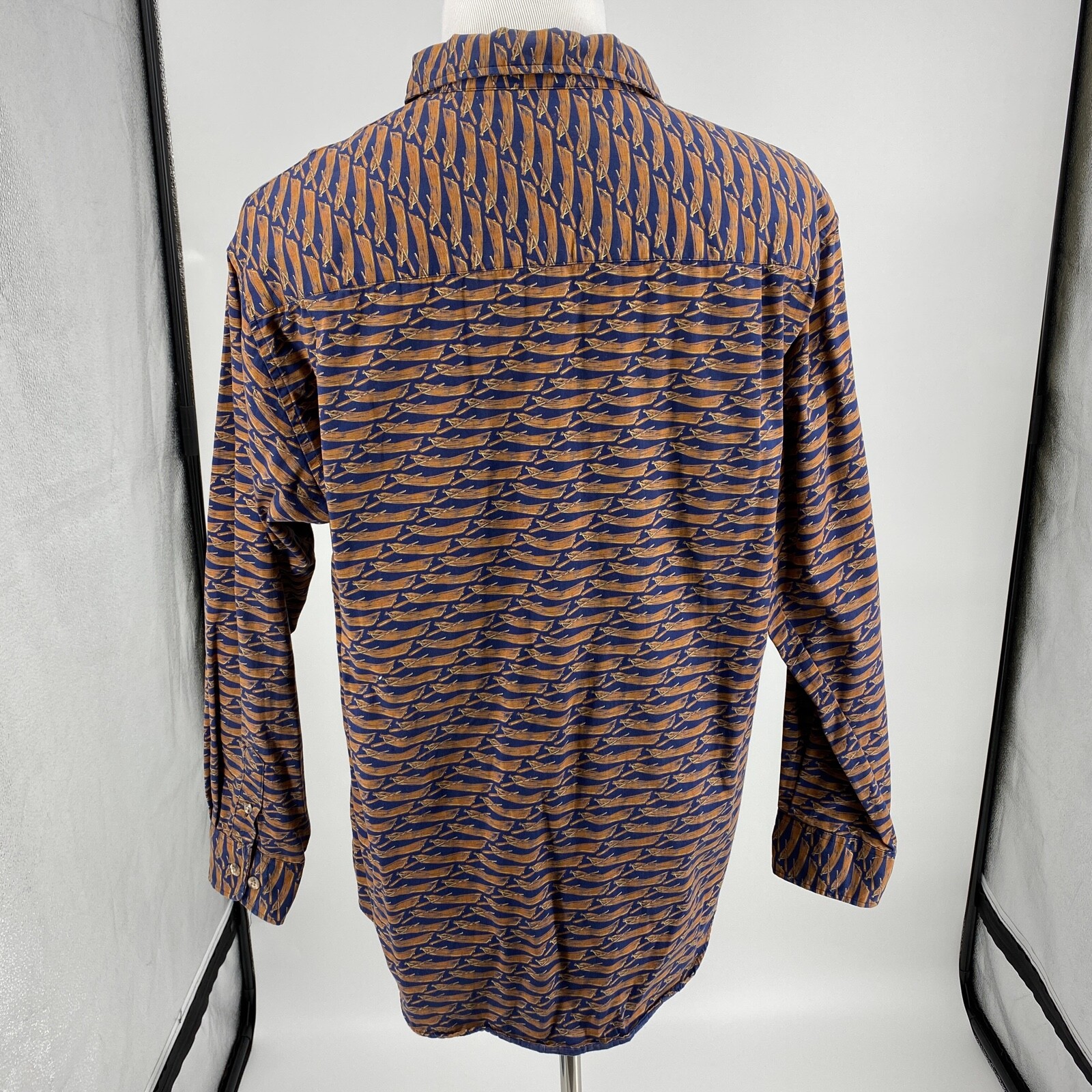 Camicia Orvis con Fila Barca Canoa Stampa All Over Manica Lunga Bottoni Uomo Large