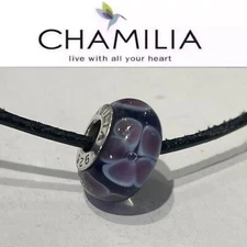 New Chamilia Bead Lavender Petals Murano Glass Charm ~ Retired
