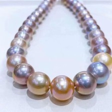 HUGE 17"12-15MM NATURAL SOUTH SEA GENUINE GOLD PINK PURPLE ROUND PEARL NECKLACE