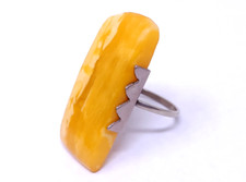Vintage Sterling Silver Butterscotch Yellow Amber Wide band Ring size 8
