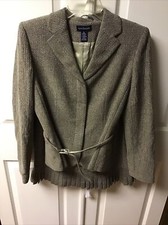 Ann Taylor Black Tan Tweed Skirt Suit Size 6 Wool Blend Lined Suiting Belt