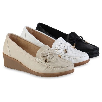 Damen Keilslippers Slippers Bequeme Schleifen Profil-Sohle 841619 Schuhe