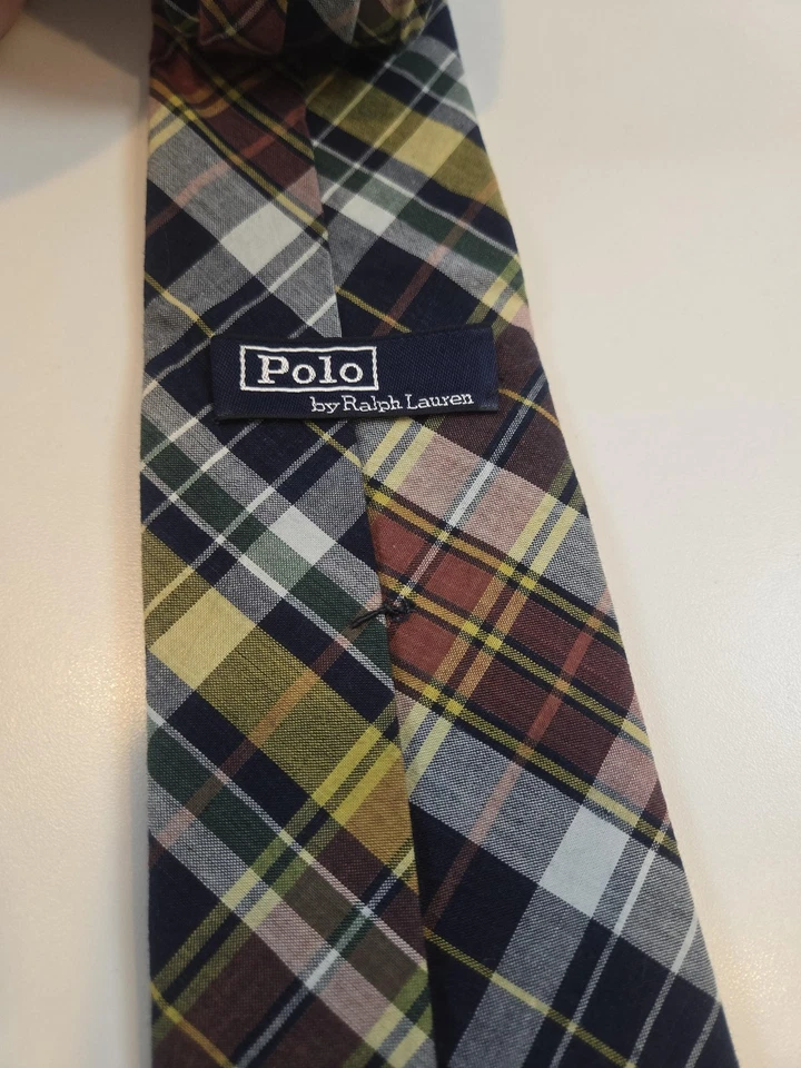 Polo Ralph Lauren Tie Mens One Size Madras Plaid Cotton Handmade Made in USA - Image 3 of 4