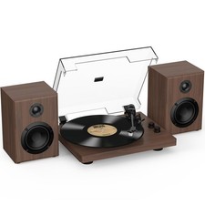 Vinyl Record Player with 24W Bookshelf Speakers, HiFi System Turntable for Vi...