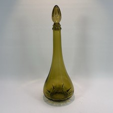 Vintage Decorative Bottle Decanter Green Glass & Stopper Empoli Style