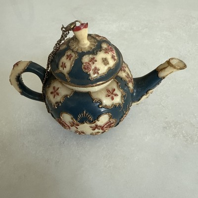 #ad #ad Mini Old Worcester English Teapot by JNS Hand Painted Floral Blue Cream Gold $19.98