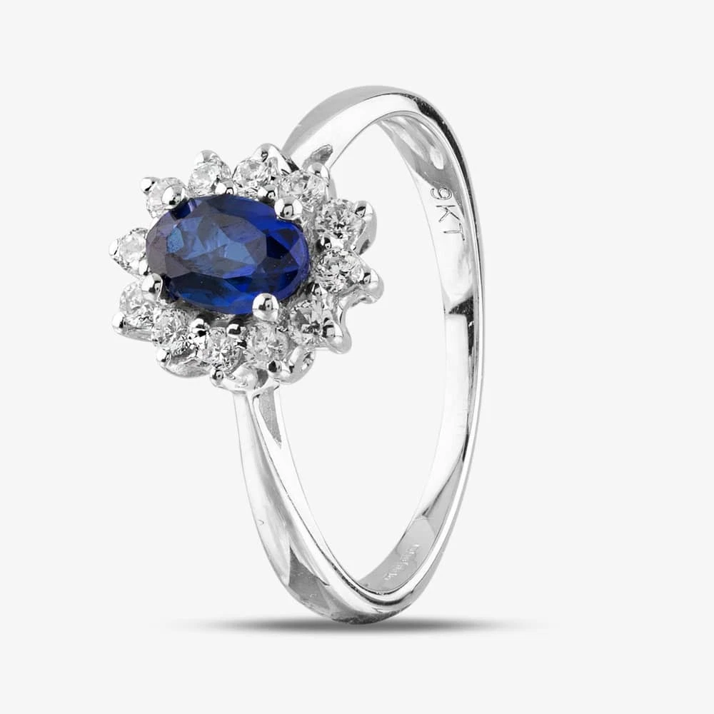 Anello Donna Meera Jewelers Argento 935 Con Zaffiro Simulato Blu E Bianco Stile Art D&eacute;co