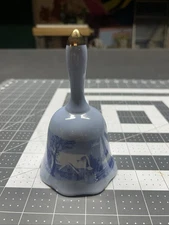 Vintage Currier and Ives Blue Porcelain Bell The Farmers Home Winter