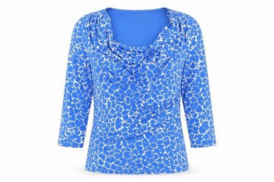 Jasper Conran Damen Jersey Bluse Größe 14 Blau Geometrisches Muster Wasserfallausschnitt 3/4-Arm