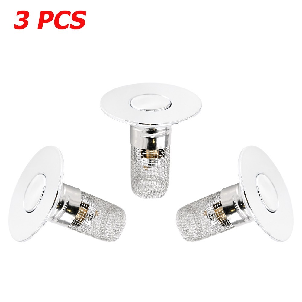2-Pack Pop-Up Sink Drain Stopper With Hair Catcher – 304 Stainless Steel, Fits 1.1-1.5 Inch Drains For Bathroom & Kitchen (Silver)