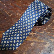 BANCROFT NY All Silk Necktie Navy Blue Paisley USA Made - Italian Silk 57"