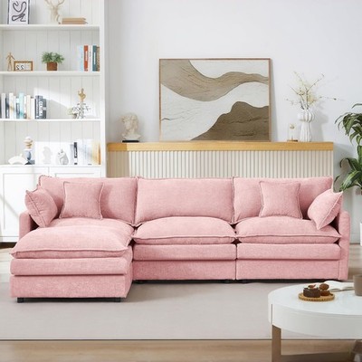 Oversized L-Shaped Boneless Couch, Modular Sectional Sofa Bed W/ Movable Ottoman