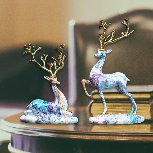 Reindeer Figurines Resin Sitting Standing Deer Statues for Bookcase TV Stand - Picture 4 of 7