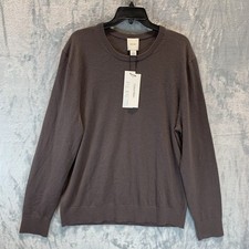 Calvin Klein Mens Sweater L Raisin Brown Crew Neck Long Sleeve Merino Wool Blend
