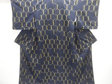 7734063: JAPANESE KIMONO / TSUMUGI / UNUSED / WOVEN KIKKO PATTERN